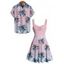 Vacation Couple Outfit Coconut Tree Pattern Ombre Ruched Bust Belt Sweetheart Neck Dress and Button Up Shirt Beach Matching Outfit - Rose clair S | US 4