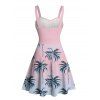 Vacation Couple Outfit Coconut Tree Pattern Ombre Ruched Bust Belt Sweetheart Neck Dress and Button Up Shirt Beach Matching Outfit - Rose clair S | US 4