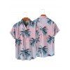 Vacation Couple Outfit Coconut Tree Pattern Ombre Ruched Bust Belt Sweetheart Neck Dress and Button Up Shirt Beach Matching Outfit - Rose clair S | US 4