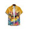 Boy's Funny Dark with Sunglasses Wave Pattern Vacation Shirt Button Up Roll Up Short Sleeve Kid Shirt - Deep Yellow 160