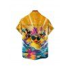 Boy's Funny Dark with Sunglasses Wave Pattern Vacation Shirt Button Up Roll Up Short Sleeve Kid Shirt - Deep Yellow 160