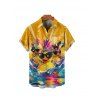 Boy's Funny Dark with Sunglasses Wave Pattern Vacation Shirt Button Up Roll Up Short Sleeve Kid Shirt - Deep Yellow 160