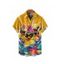 Boy's Funny Dark with Sunglasses Wave Pattern Vacation Shirt Button Up Roll Up Short Sleeve Kid Shirt - Deep Yellow 160