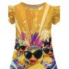 Girls Dress Funny Dark with Sunglasses Wave Pattern Vacation Dress Short Flare Sleeve A Line Mini Kid Dress - Deep Yellow 120