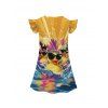 Girls Dress Funny Dark with Sunglasses Wave Pattern Vacation Dress Short Flare Sleeve A Line Mini Kid Dress - Deep Yellow 160