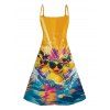 Vacation Family Outfit Funny Dark with Sunglasses Wave Pattern Women and Girl Dress and Button Up Men Boy Shirt and Drawstrings Shorts Beach Outfit - Deep Yellow S | US 4