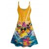 Vacation Family Outfit Funny Dark with Sunglasses Wave Pattern Women and Girl Dress and Button Up Men Boy Shirt and Drawstrings Shorts Beach Outfit - Deep Yellow S | US 4