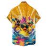 Vacation Family Outfit Funny Dark with Sunglasses Wave Pattern Women and Girl Dress and Button Up Men Boy Shirt and Drawstrings Shorts Beach Outfit - Deep Yellow S | US 4