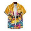 Vacation Family Outfit Funny Dark with Sunglasses Wave Pattern Women and Girl Dress and Button Up Men Boy Shirt and Drawstrings Shorts Beach Outfit - Deep Yellow S | US 4