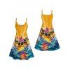 Vacation Family Outfit Funny Dark with Sunglasses Wave Pattern Women and Girl Dress and Button Up Men Boy Shirt and Drawstrings Shorts Beach Outfit - Deep Yellow S | US 4