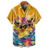 Vacation Family Outfit Funny Dark with Sunglasses Wave Pattern Women and Girl Dress and Button Up Men Boy Shirt and Drawstrings Shorts Beach Outfit - Deep Yellow S | US 4