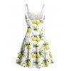 Vacation Couple Outfit Allover Lemon Leaf Pattern Ruched Bust Belt Sweetheart Neck Dress and Button Up Shirt Casual Matching Outfit - Blanc S | US 4