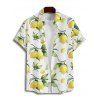 Vacation Couple Outfit Allover Lemon Leaf Pattern Ruched Bust Belt Sweetheart Neck Dress and Button Up Shirt Casual Matching Outfit - Blanc S | US 4