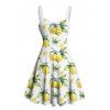 Vacation Couple Outfit Allover Lemon Leaf Pattern Ruched Bust Belt Sweetheart Neck Dress and Button Up Shirt Casual Matching Outfit - Blanc S | US 4