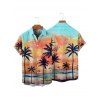 Beach Couple Outfit Coconut Tree Sunset Beach Landscape Pattern Spaghetti Strap Tank Dress and Button Up Shirt Vacation Matching Outfit - multicolor A S | US 4