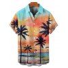 Beach Couple Outfit Coconut Tree Sunset Beach Landscape Pattern Spaghetti Strap Tank Dress and Button Up Shirt Vacation Matching Outfit - multicolor A S | US 4
