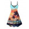 Beach Couple Outfit Coconut Tree Sunset Beach Landscape Pattern Spaghetti Strap Tank Dress and Button Up Shirt Vacation Matching Outfit - multicolor A S | US 4