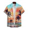 Beach Couple Outfit Coconut Tree Sunset Beach Landscape Pattern Spaghetti Strap Tank Dress and Button Up Shirt Vacation Matching Outfit - multicolor A S | US 4
