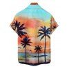 Beach Couple Outfit Coconut Tree Sunset Beach Landscape Pattern Spaghetti Strap Tank Dress and Button Up Shirt Vacation Matching Outfit - multicolor A S | US 4