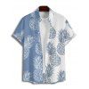Vacation Couple Outfit Contrast Color Pineapple Pattern Ruched Bust Belt Dress and Button Up Shirt Beach Matching Outfit - Bleu Ciel S | US 4