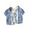 Vacation Couple Outfit Contrast Color Pineapple Pattern Ruched Bust Belt Dress and Button Up Shirt Beach Matching Outfit - Bleu Ciel S | US 4