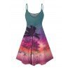 Vacation Couple Outfit Coconut Tree Sunset Pattern Spaghetti Strap Tank Dress and Button Up Shirt Beach Matching Outfit - multicolor A S | US 4