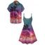Vacation Couple Outfit Coconut Tree Sunset Pattern Spaghetti Strap Tank Dress and Button Up Shirt Beach Matching Outfit - multicolor A S | US 4