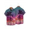 Vacation Couple Outfit Coconut Tree Sunset Pattern Spaghetti Strap Tank Dress and Button Up Shirt Beach Matching Outfit - multicolor A S | US 4