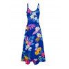 Vacation Couple Outfit Allover Flower Colored Leaf Pattern Pocket Spaghetti Strap A Line Long Dress and Button Up Shirt Beach Matching Outfit - multicolor S | US 4