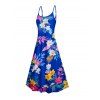 Vacation Couple Outfit Allover Flower Colored Leaf Pattern Pocket Spaghetti Strap A Line Long Dress and Button Up Shirt Beach Matching Outfit - multicolor S | US 4