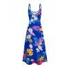 Vacation Couple Outfit Allover Flower Colored Leaf Pattern Pocket Spaghetti Strap A Line Long Dress and Button Up Shirt Beach Matching Outfit - multicolor S | US 4