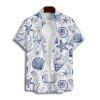 Vacation Couple Outfit Allover Marine Life Pattern Ruched Bust Belt Sweetheart Neck Dress and Button Up Shirt Beach Matching Outfit - Bleu S | US 4