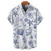 Vacation Couple Outfit Allover Marine Life Pattern Ruched Bust Belt Sweetheart Neck Dress and Button Up Shirt Beach Matching Outfit - Bleu S | US 4