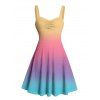 Robe de vacances décontractée à col en cœur et ceinture froncée, couleur arc-en-ciel ombrée, coupe trapèze - multicolor XXXXXL | US 20