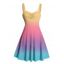 Robe de vacances décontractée à col en cœur et ceinture froncée, couleur arc-en-ciel ombrée, coupe trapèze - multicolor XXXXXL | US 20