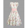 Floral Print Cinched Zipper Back Dress Corset Belt Set and Solid Hollow Out Buckle Zipper Sandals Drop Earrings Outfit - Blanc S | US 4