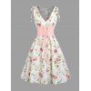 Floral Print Cinched Zipper Back Dress Corset Belt Set and Solid Hollow Out Buckle Zipper Sandals Drop Earrings Outfit - Blanc S | US 4