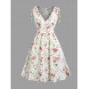 Floral Print Cinched Zipper Back Dress Corset Belt Set and Solid Hollow Out Buckle Zipper Sandals Drop Earrings Outfit - Blanc S | US 4