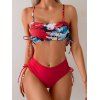Maillot de bain deux pièces de plage à imprimé abstrait, bretelles spaghetti réglables, haut de bain rembourré et slip taille haute, maillots de bain de vacances - Rouge L | US 8