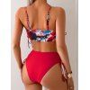Maillot de bain deux pièces de plage à imprimé abstrait, bretelles spaghetti réglables, haut de bain rembourré et slip taille haute, maillots de bain de vacances - Rouge L | US 8