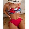 Maillot de bain deux pièces de plage à imprimé abstrait, bretelles spaghetti réglables, haut de bain rembourré et slip taille haute, maillots de bain de vacances - Rouge L | US 8