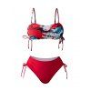 Maillot de bain deux pièces de plage à imprimé abstrait, bretelles spaghetti réglables, haut de bain rembourré et slip taille haute, maillots de bain de vacances - Rouge L | US 8