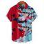 Chemise de vacances à imprimé abstrait pour homme, boutonnée, retroussée, manches courtes, pour la plage - Rouge L