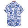 Chemise de vacances à motif floral pour homme, boutonnée, retroussée, manches courtes, décontractée - Bleu L
