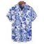 Chemise de vacances à motif floral pour homme, boutonnée, retroussée, manches courtes, décontractée - Bleu L