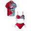 Beach Couple Outfit Abstract Print Cinched Padded Swim Top High Cut Briefs Two Piece Swimsuit and Button Up Shirt Vacation Matching Outfit - Rouge S | US 4