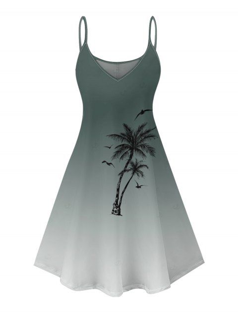 Robe de vacances à motif palmier ombré, bretelles spaghetti, col en V, coupe trapèze, mini-robe décontractée