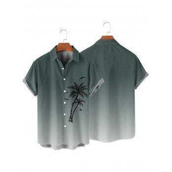 Men's Ombre Palm Tree Pattern Vacation Shirt Button Up Roll Up Short Sleeve Casual Shirt