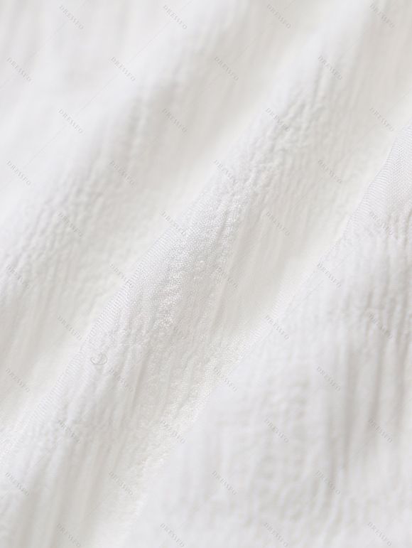 Robe de style romantique texturée de couleur unie, bretelles spaghetti réglables, nœud papillon dans le dos, robe longue de vacances trapèze - Blanc XL | US 12