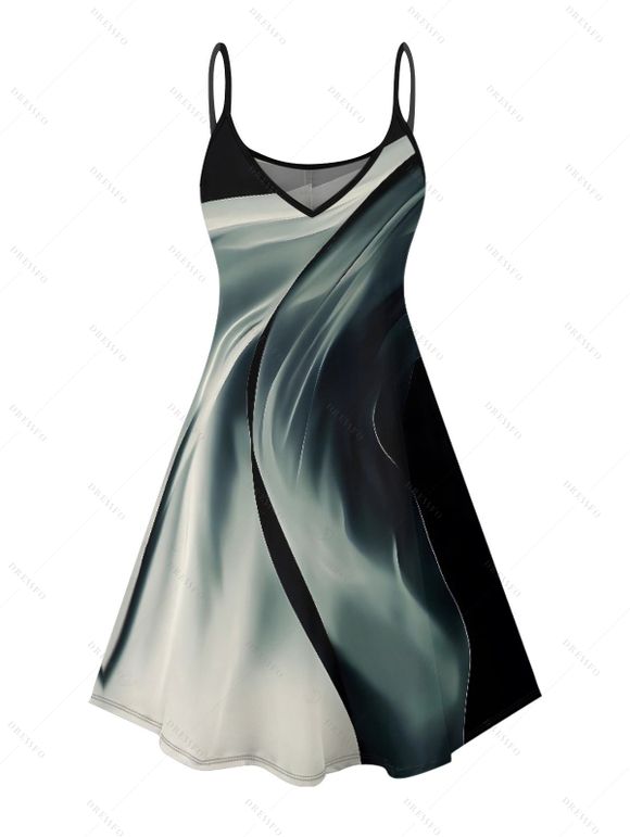 Robe de vacances à imprimé abstrait, bretelles spaghetti, col en V, coupe trapèze, mini-robe décontractée - Noir XXXXXL | US 20